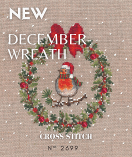 December wreath robin bird. Counted cross stitch kit on 7 pts/cm Aïda fabric. Le Bonheur des Dames 2699